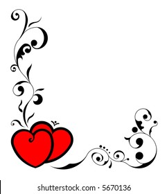 Two hearts with floral elements