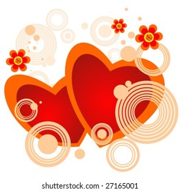 Two hearts and flowers pattern isolated on a white background.