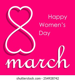 two hearts in the form of 8. March 8 greeting card. Background template for International Womans Day. Vector illustrational