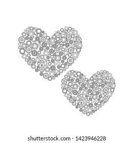 Two hearts of gears on white background