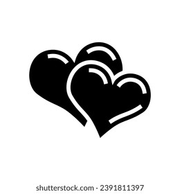 vector de icono de glifo de dos corazones. dos corazones firman. ilustración de símbolo aislado