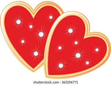Two hearts in a gold fringing. Vector illustration.