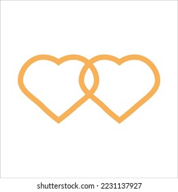 Two hearts of golden lines on a white background. Vector isolated image for wedding design