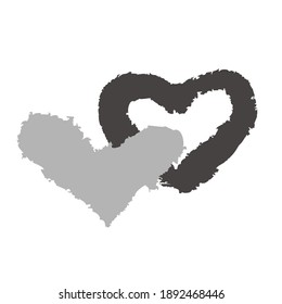Zwei Herzen im Grunge-Stil. Black and Gray Hearts Romantische Kollektion für Drucke, Karten, Einladungen, Interieure, Poster, etc. Monochrome Vektorgrafik.