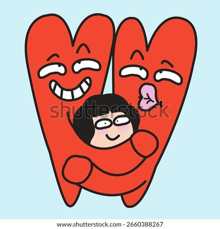 Two Hearts Guard Young Lady Concept Cartoon Character illustration