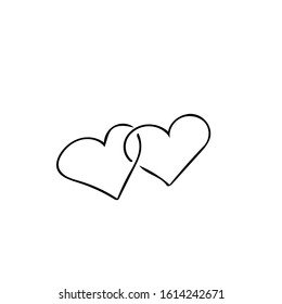 Two hearts hand drawn in doodle style. a pair of hearts connected
