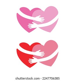 Two hearts hug each other. Couple in love concept, illustration, vector, icon.