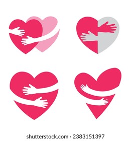 Two hearts hug each other. Couple in love concept, illustration, vector, icon.
