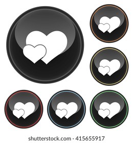 Two Hearts Icon Glossy Button Icon Set in With Various Color Highlights
