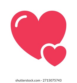 Two hearts icon. Heart shape red sign, symbol. Love, romance, holiday, valentines day, valentine concept. Vector illustration. Editable stroke. Flat design decor element.