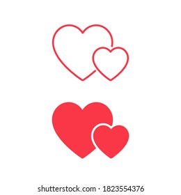 Two Hearts icon set isolated on White Background - Vector flat Illustration. Love concept.