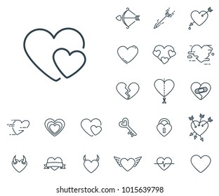 Two Hearts icon in set on the white background. Set of thin, linear and modern hearts icons. Universal linear icons to use in web and mobile app.
