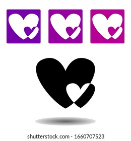 icono de dos corazones . Esquema simple vector de amor púrpura establecido para UI y UX, sitio web o aplicación móvil