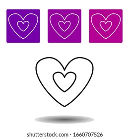icono de dos corazones . Esquema simple vector de amor púrpura establecido para UI y UX, sitio web o aplicación móvil