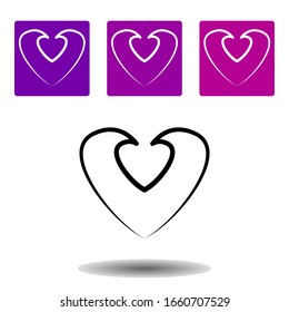 icono de dos corazones . Esquema simple vector de amor púrpura establecido para UI y UX, sitio web o aplicación móvil