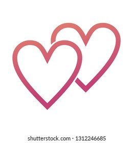 Two hearts Icon Vector. Perfect Love symbol. Valentine's Day sign, emblem isolated on white background with shadow, Flat style for graphic and web design, logo. EPS10 black pictogram.