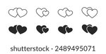 Two hearts icons set. Black hearts in different pose. Collection of heart illustration with different style. Healthy, Medicine, Hospital, Love, Romantic, Joy, Joined, Pair, Together. Vector eps10