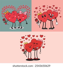 Dos corazones ilustración. Dos corazones con diseño de estilo de dibujos animados de corazón. San Valentín. Linda Ilustración vectorial.