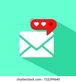 Two hearts incoming message envelope with notification