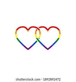 Two hearts initial logo with LGBT pride flag. Modern typography design template elements.