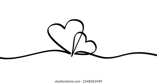 Dos corazones entrelazados en un dibujo continuo de una línea, que simboliza el amor y el afecto en un estilo minimalista.