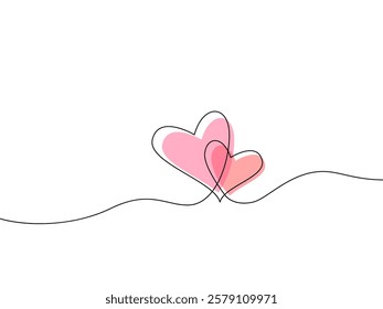 two hearts intertwined drawn with one continuous line. concept of love and valentine's day. vector illustration