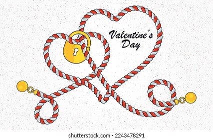 Two Hearts Intertwined. Rope Linked hearts. Continuous line vector illustration for poster, card, banner valentine day, wedding.