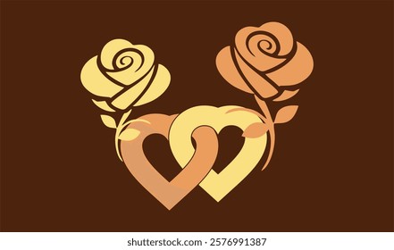 two hearts intertwined with roses, to commemorate valentines day, simple flat vector