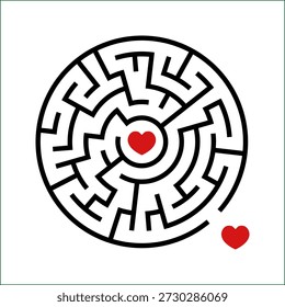 zwei Herzen und Labyrinth-Poster, Valentinstag Grußkarte, Broschüre Vektor Abdeckung, Social Media Netzwerk Post-Vorlage, paar Beziehungen, Paar suchen