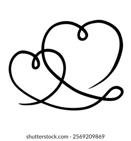 Two Hearts Line, Couple in Love, Outline, Black and White