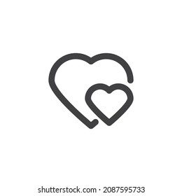 Two hearts line icon. linear style sign for mobile concept and web design. Heart, love, favorite outline vector icon. Symbol, logo illustration. Vector graphics