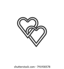Two hearts line icon, outline vector sign, linear style pictogram isolated on white. Love symbol, logo illustration. Editable stroke