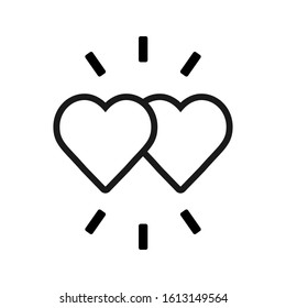 Two hearts line icon - vector simple heart symbol or love sign. Linear logo element for wedding