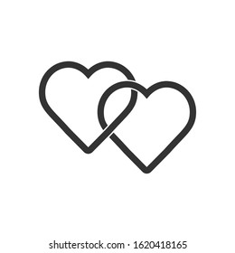 Two hearts line icon - vector simple heart symbol or love sign. Linear logo element for wedding