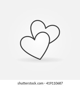 Two hearts line icon - vector simple heart symbol or love sign. Linear logo element for wedding