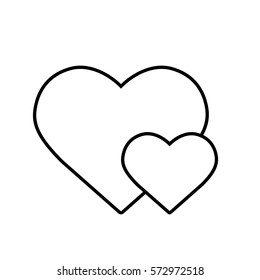 Two hearts linear icon. Thin line illustration. Valentine's Day contour symbol. Vector isolated outline drawing