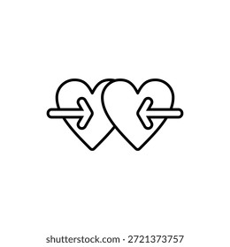 Dois corações ligados por setas sugerem conexão de amor ou conceito de compatibilidade. Adequado para projetos de conceito de relacionamento ou namoro.