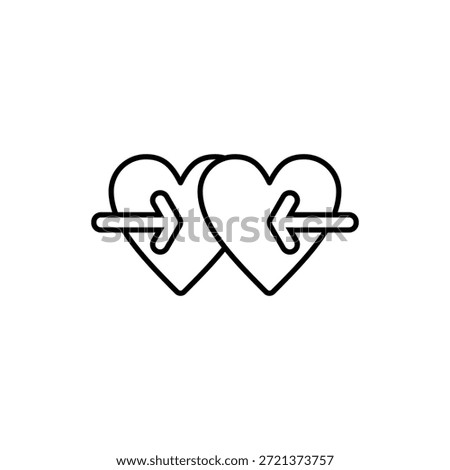 Two hearts linked by arrows suggest love connection or compatibility concept. Suitable for relationship or dating concept designs.