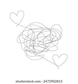 two hearts linked by long complex continuous line