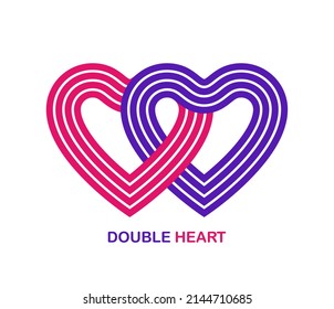 Two hearts linked to each other vector geometric linear logo isolated on white background, best emblem for charity or couple in live wedding or community or connection. svg