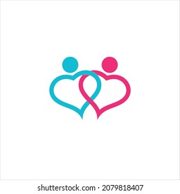 two hearts logo vector template line