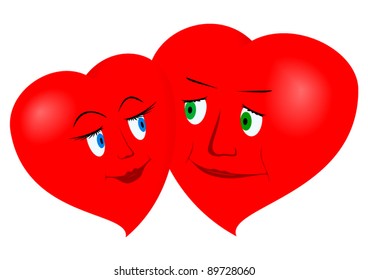Two hearts looking lovingly at each other