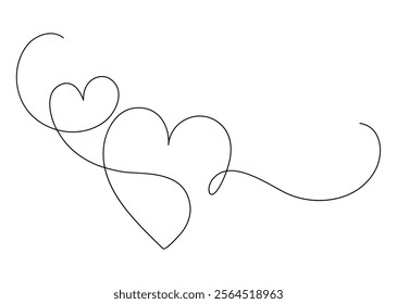 Two hearts. Love concept. Continuous line drawing. Valentine's day design. Frame boarder.