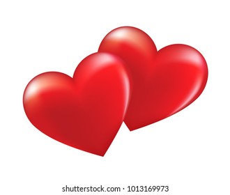 Two hearts in love. Happy Valentine's Day. Vector Illustration isolated on white background.