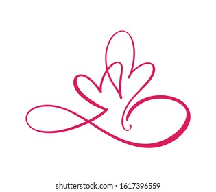 Two hearts love logo with Infinity sign. Design flourish element for valentine card. Vector illustration. Romantic symbol wedding. Template for t shirt, banner, poster.