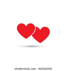 Two hearts in love over one shadow. Love Happy Valentines day card. One shadow for two design concept