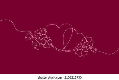 Two hearts love romantic single continuous line art. Heartbeat passion date relationship couple silhouette concept design one sketch outline drawing white vector illustration