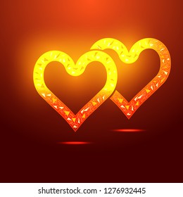 Two hearts in love.Hearts with the effect of hot metal.Abstract symbol with contour lines,dots and polygons.Concept vector illustration.