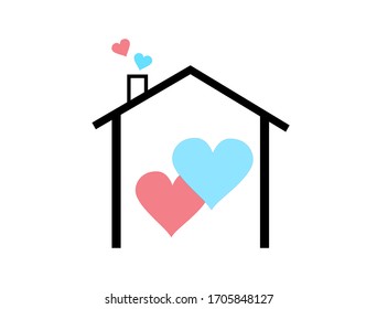 
Two hearts (lovers) in a house under the roof. Happiness, family, love.