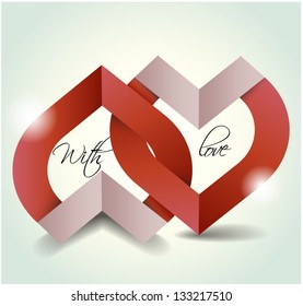 Two hearts made from paper stripes. Wedding, greeting, invitation card Valentine's Day card.